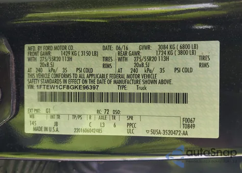 2016 Ford F-150 Xlt from USA, damaged, VIN 1FTEW1CF8GKE96397